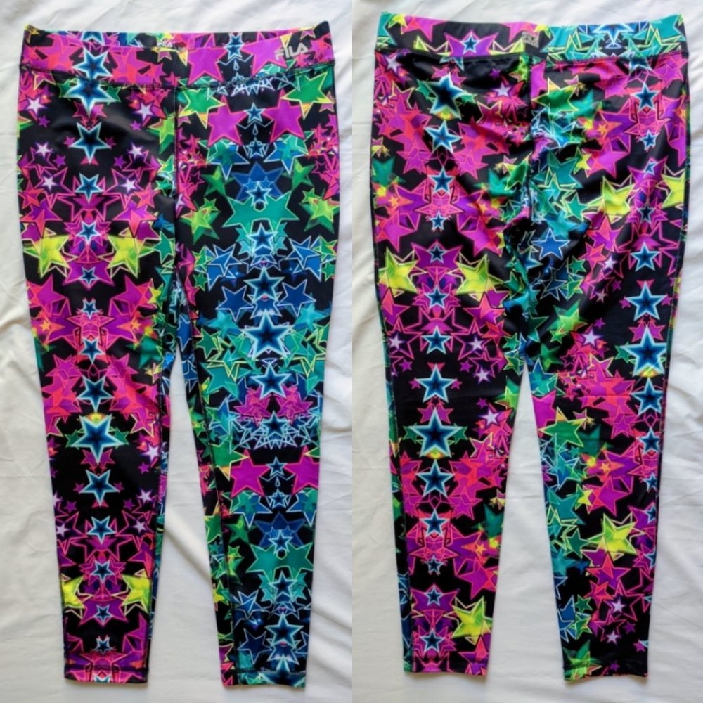 FILA Performance Sport Neon Rainbow Star Leggings L
